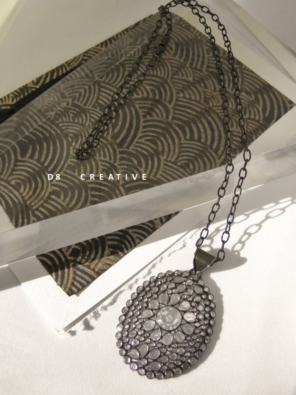 New 925 Sterling Silver black plated with Crystal stone Necklance